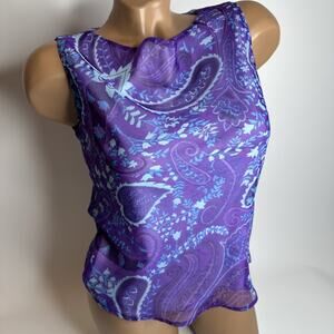 Y2K Purple Paisley Mesh Tank Top Lined Sheer Retro Boho Indie Sleaze Small